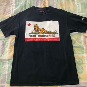 Skin industries black graphic tee, size medium